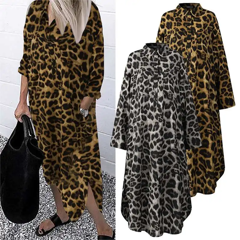 Women's Leopard Shirt Dress ZANZEA Spring Stylish PrintSundress Casual Long Sleeve Midi Vestidos Female Button Robe Plus Size Women's Leopard Shirt Dress ZANZEA Spring Stylish PrintSundress Casual Long Sleeve Midi Vestidos Female Button Robe Plus Size