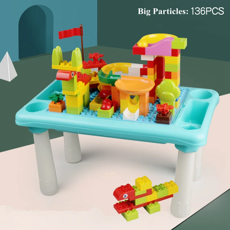 L Particles 136pc Children Building Blocks Table Compatible Multi-function Play Game Table With Small Particles Learning Desk Storage Assemble - Цвет: L Particles 136pc