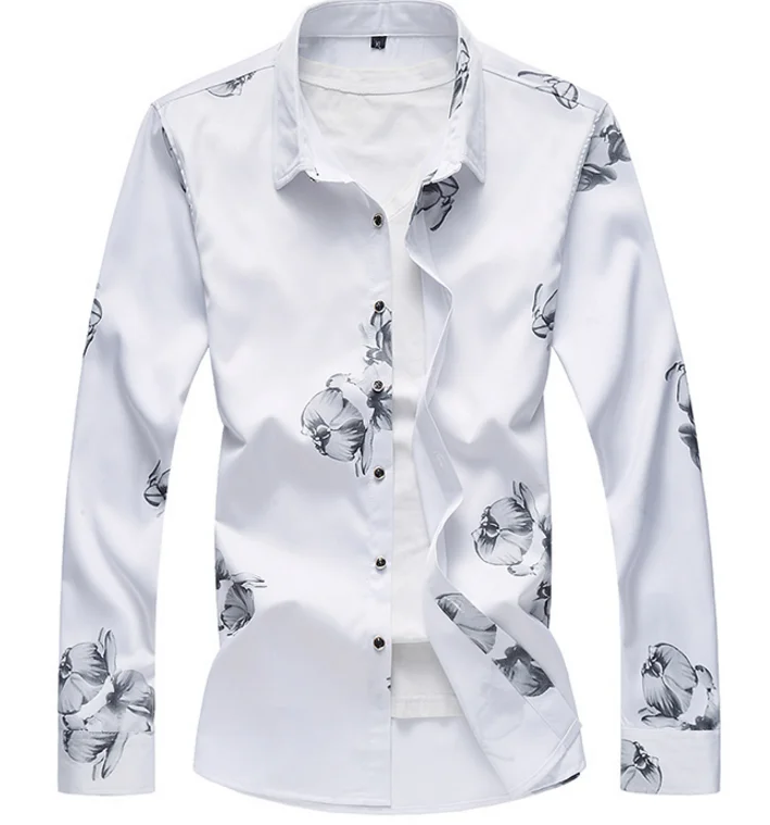 Белая классическая мужская рубашка размер S M L XL XXL XXXL 4XL 5XL 6XL 7XL бизнес банкет мужские модные рубашки цветок рубашка Мужчины