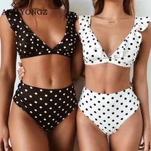 Polka Dot Swimsuit Women’s Bikini Set Push-ups Swimwear Female Sexy High Waist Biquini Deep V-neck Ruffled Summer Swimming Suit