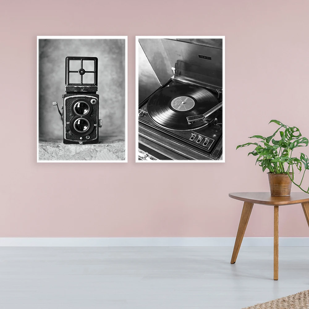 Decoracion ВИНТАЖНЫЙ ПЛАКАТ для камеры, домашний холст, черно-белый настенный арт, recordпроигрыватель, плакаты и принты, настенные картины для гостиной