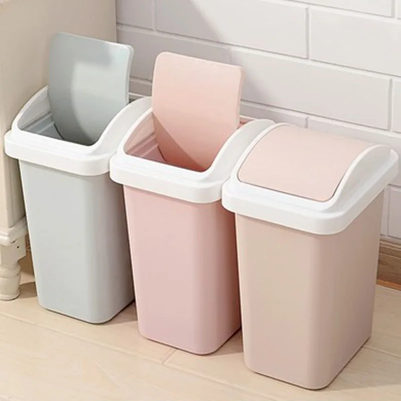 

Simple Press&Rolling Cover Type Garbage Cans Trash Can Bathroom Kitchen Living Room Home Dust Bin Multi-color Waste Can 8L/12L