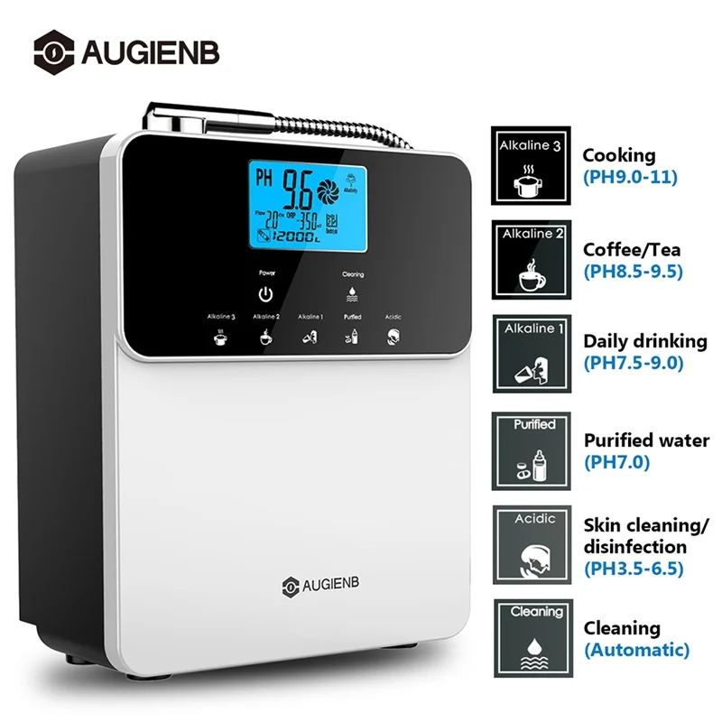 Белый AUGIENB ЖК-ионизатор воды очиститель машина PH 3,5-11 Щелочная кислота 5 настроек воды 12000 литров авто-Очистка фильтр для воды - Цвет: Белый
