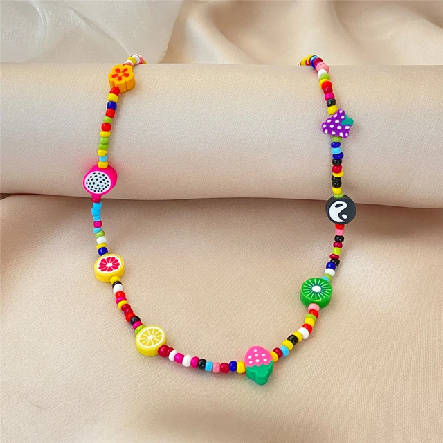17km Boho Multilayer Colorful Beaded Necklace For Women Rose