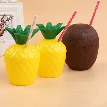 

20pcs Pineapple Coconut Drink Cups + Straw Luau Beach Tropical Party Beach Decor
