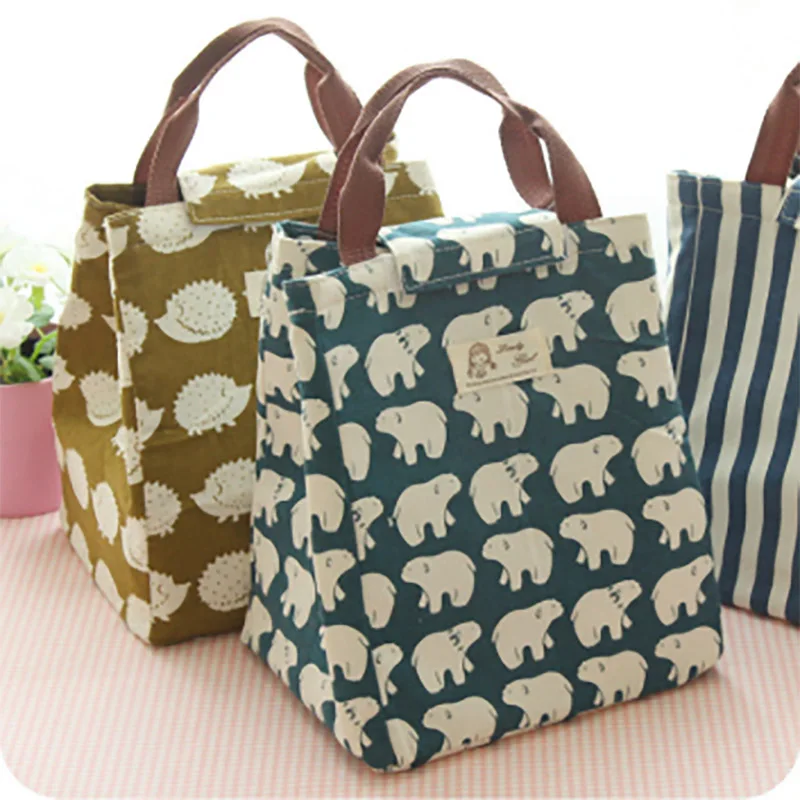 Outdoor Picnic Lunch Bags Heated Oxford Canvas Insulated Bag Thermal Food Cooler Tote Case Lunch Box for Women Kids