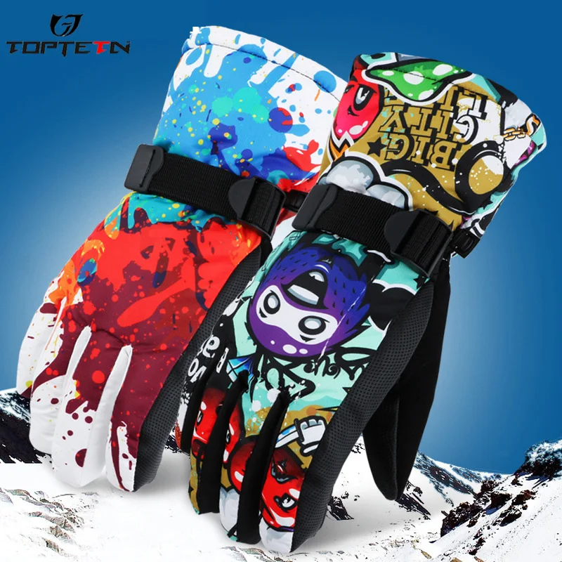 TOPTETN Professional Snowboard Ski Gloves men women Waterproof Winter Sonw Warm Fleece Skiing Snowmobile Riding Gloves