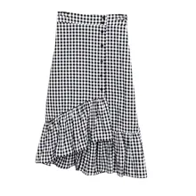 Женские клетчатые юбки русалки, женские юбки с завышенной талией, Асимметричные Длинные юбки рыбий хвост