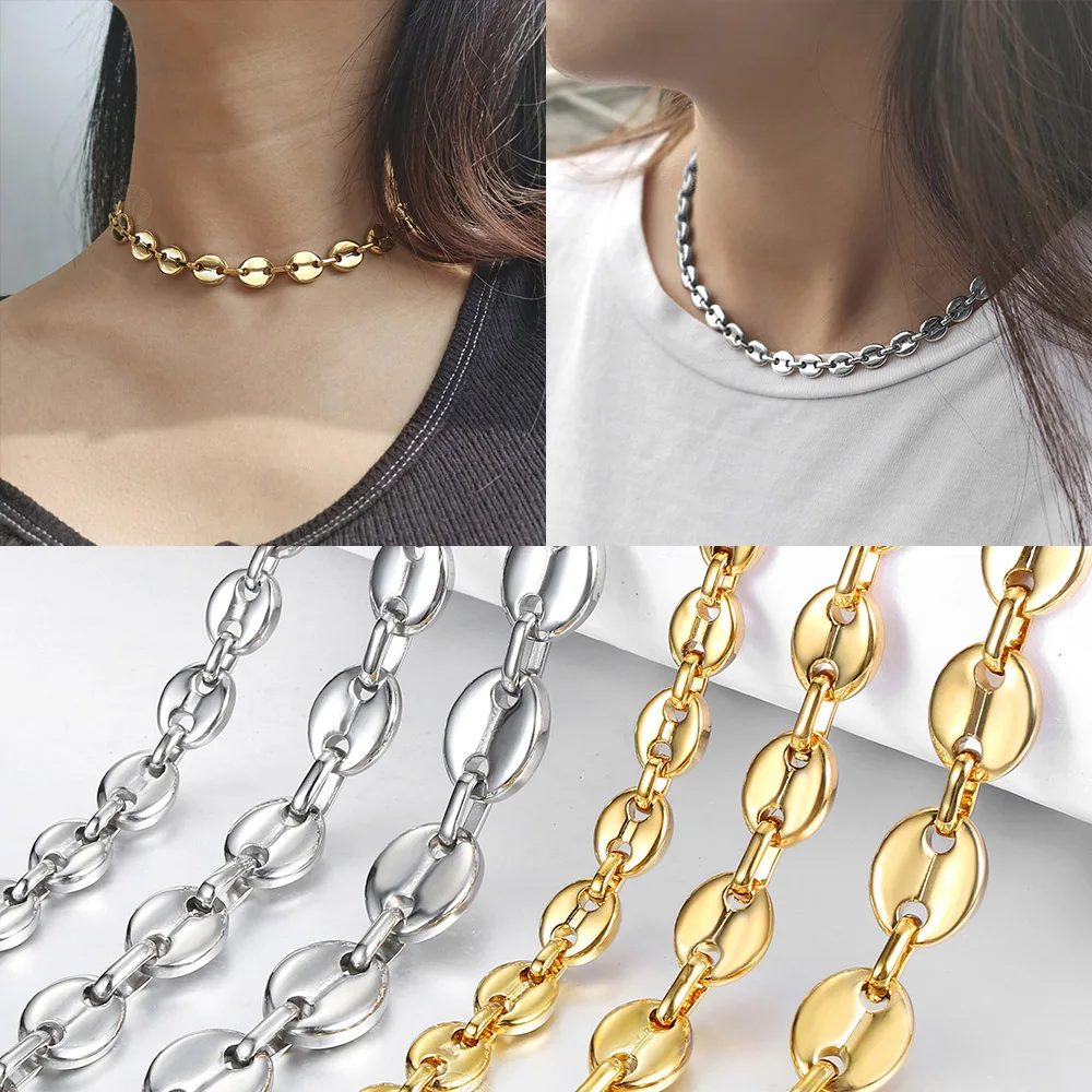 French Jewelry Men Women stainless steel coffee beans Mutli-Color Chain necklace 