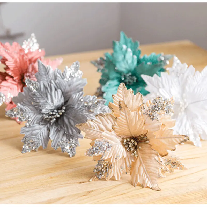 Sequined Flannel Christmas Artificial Flower Xmas Tree Fake Flowers