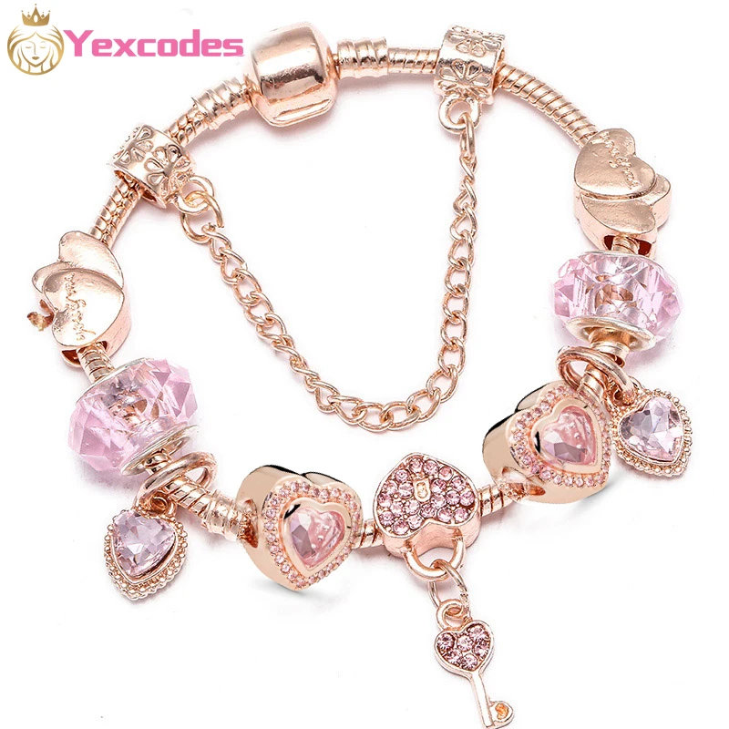 

Key & Lock Pendant Cham Bracelets With Rose Gold Chain Fit Fine Bracelets & Bangle For Women Lover Jewelry Dropshippng