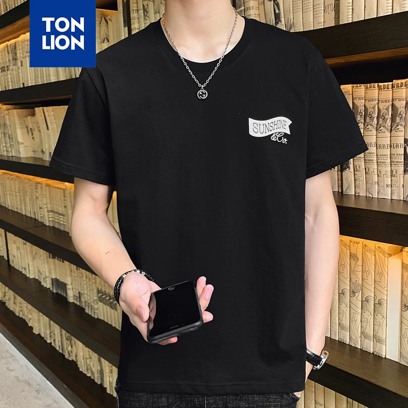 

TONLION Basic Mens T Shirts Fashion 2020 Trending O Neck Solid Black Tshirt for Man Short Sleeve White Teeshirts Men Summer New