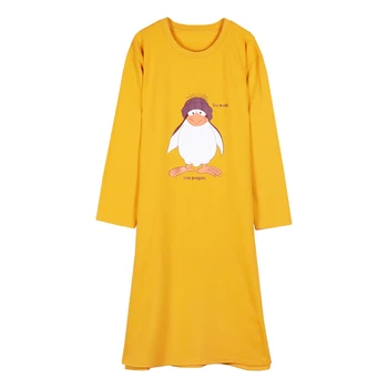 

Autumn Long Sleeve Round Neck Women Nightgowns Cartoon Penguin Print Pocket Winter Nightdress Large Size Cotton Sleepwear 6211