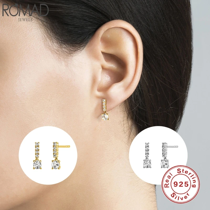 

Romad Real 925 Sterling Silver Stud Earrings Fine Jewelry Cubic Crystal CZ Stone Earrings For Women Girls Party Gifts Aretes W4