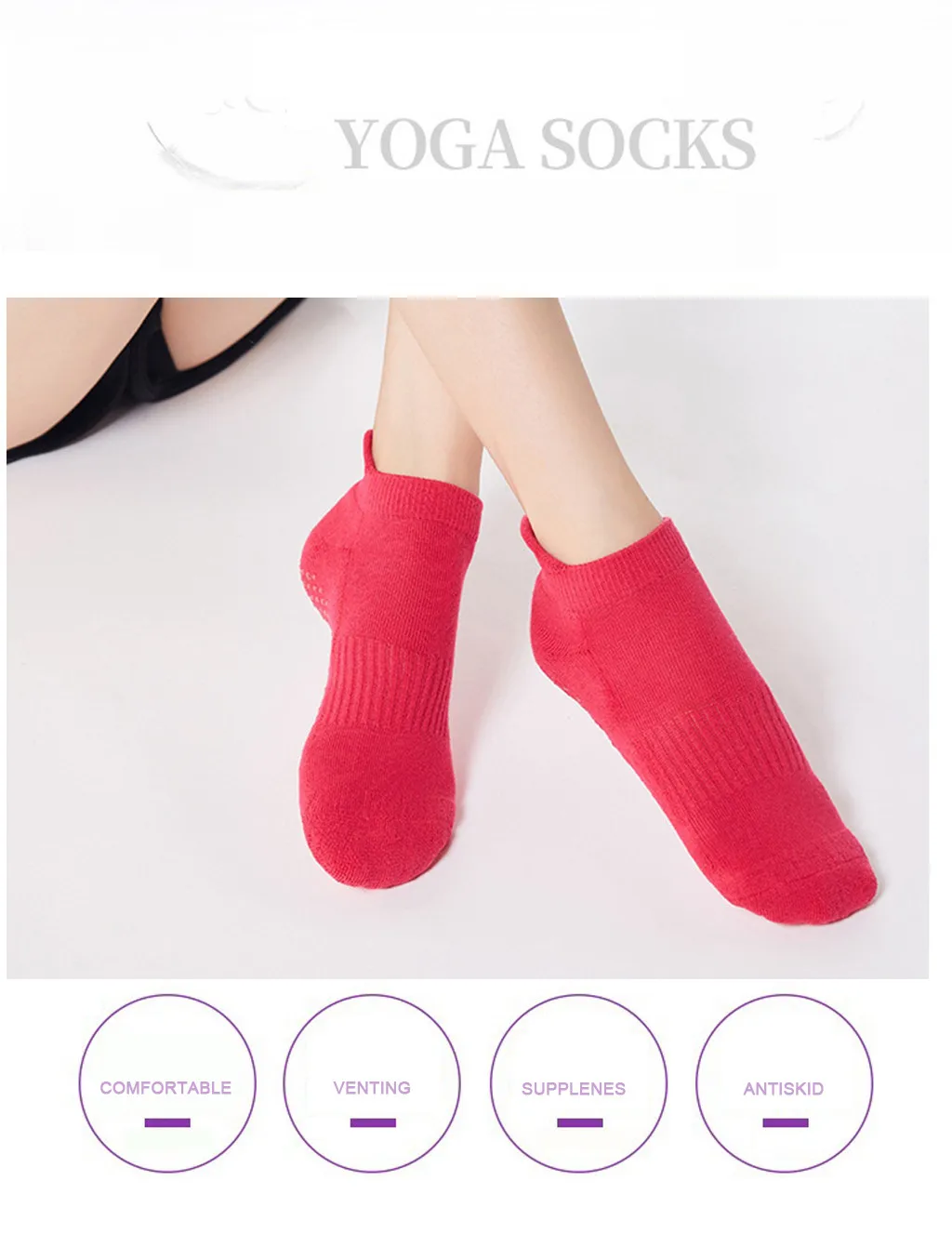 1 Pair Women Yoga Socks Quick-Dry Anti Slip Silicone Gym Pilates Ballet Socks Fitness Sport Socks Cotton Breathable Elasticity