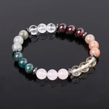 New Design High Quality Natural Gem Stone 8mm Apatite Sunstone Garnet Beads Elastic Bracelet For Women