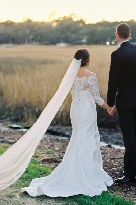 JERUIZE Vestido De Novia кружевные свадебные платья Русалочки с открытыми плечами, рукав 3/4, пуговица сзади, свадебные платья в стиле бохо, свадебное платье невесты