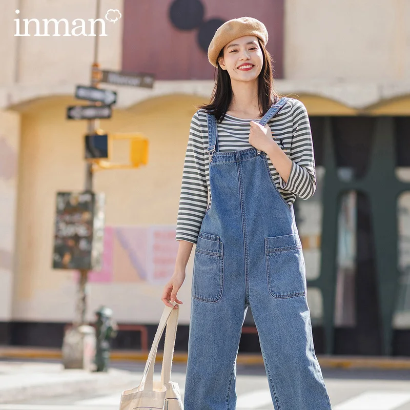 

INMAN 2020 Spring New Arrival Literary Pure Cptton Age-reducing Adiustable Shoulder Girdle Pockets Nine Points Suspenders