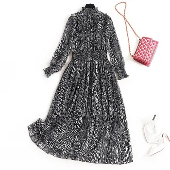 

Flocking Bronzing Dress Sexy & Club Ruffles Print Women Fashion High Quality Designer Ankle-Length Long Dresses 2020