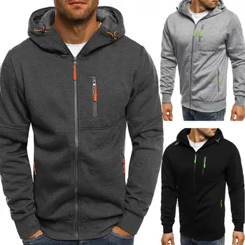 

Men Casual Winter Long Sleeve Zipper Pockets Sports Warm Sweatshirt Hooded Coat