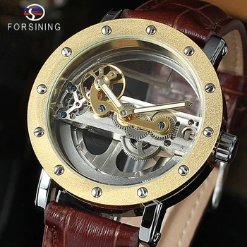 

FORSINING Retro Golden Bridge Auto Mechanical Watch Men Genuine Leather Band Fashion Vintage Mens Watches Top Brand Luxury 2020