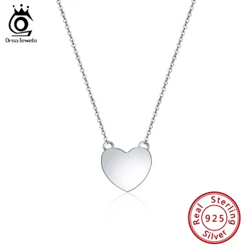 

ORSA JEWELS Simple Romantic Heart Shape Pendant Necklace 925 Silver Neck Chain DIY Engrave Text for Woman Man Gift OSN240