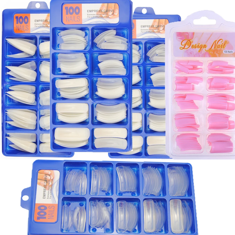 

100pcs With Clear Box Packaging Fake Nail Tip Mixed 10 Size False Fake Nail Red/Pink/Black Fake Nail Builder Extension Nail Tips