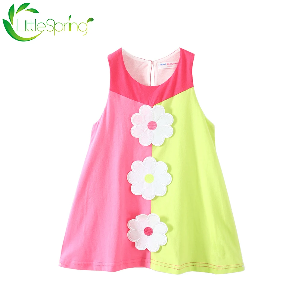 LittleSpring 2020 платье для девочек летнее клетчатое цветочный дизайн детское детская