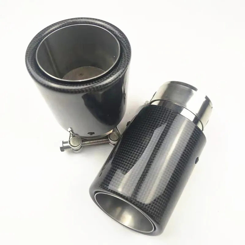 

Free Shipping 2PCS 63mm Inlet 76-89-101mm Outlet Universal Glossy Carbon Fiber Exhausts Tips Car Carbon Exhaust Pipes