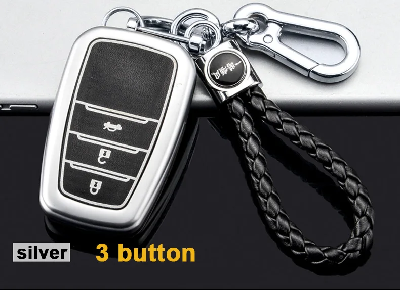 3 Button Silver Цинковый сплав+ кожаный чехол ключа дистанционного управления автомобилем чехол для Toyota CHR C-HR Prado Prius Camry Corolla RAV4 аксессуары - Название цвета: 3 Button Silver