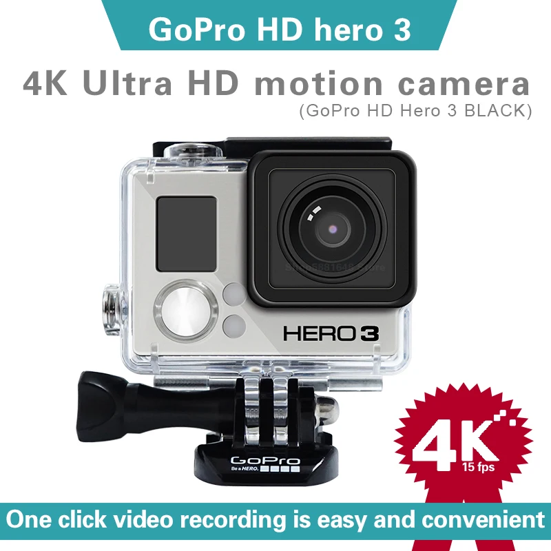 Gopro hero 3-Cámara de movimiento aéreo 4K Ultra HD, videocámara pequeña resistente al agua para buceo, Motociclismo y esquí, color negro