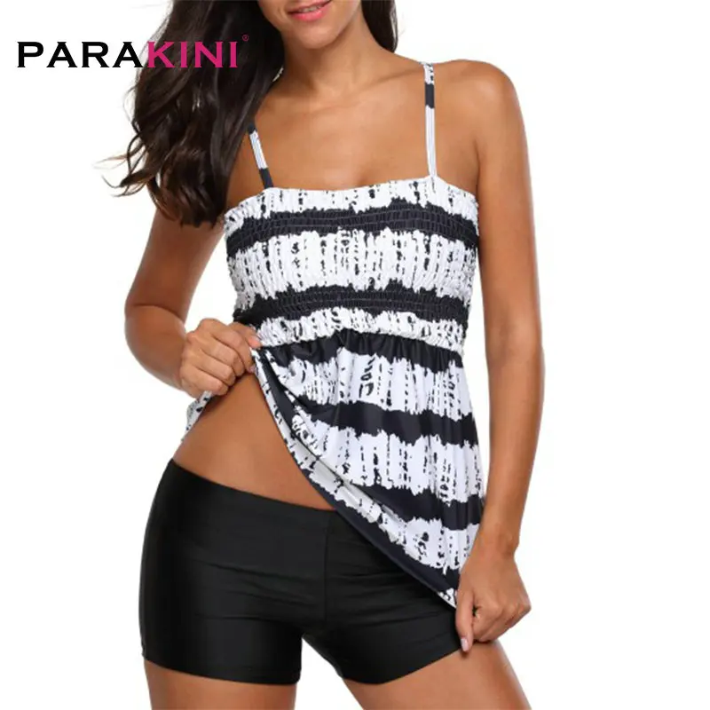 PARAKINI, купальник с высокой посадкой, танкини,, купальник в черно-белую полоску, купальник для женщин, девушек, пуш-ап, с шортами, спортивный, два предмета