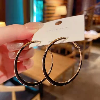 여성용 클래식 라운드 블랙 화이트 후프 귀걸이, Bijoux 기하학 금속 대형 귀걸이, 파티 쥬얼리, 2022 신상 패션