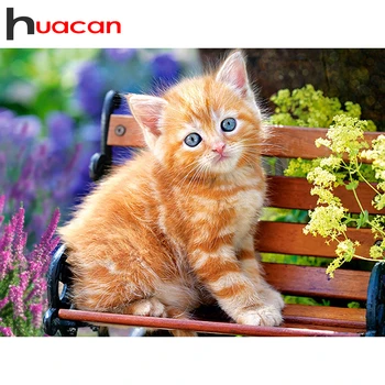 

Huacan Diamond Painting Full Square Cat DIY 5D Diamond Embroidery Mosaic Animal Handmade Gift Home Art Decor
