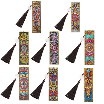 

Personalized DIY Special Shaped Diamond Painting Leather Bookmark Tassel Book Marks Gift Handicrafts Not Finished Drop Shipping