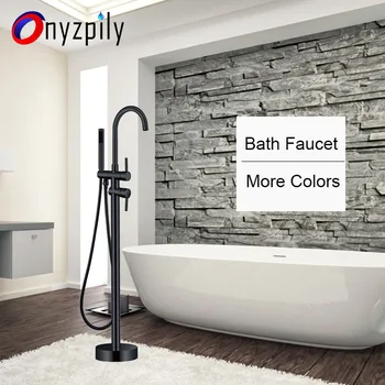 

Onyzpily Black Bathtub Floor Stand Faucet Mixer Single Handle Mixer Tap 360 Rotation Spout With ABS Handshower Bath Mixer Shower