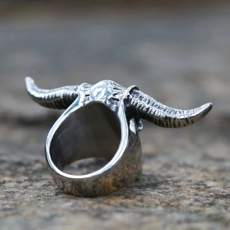 2020 New Goat Head Skull Rings Mens Gothic Animal Rings Baphomet Demon 316L Stainless Steel Punk Rock Biker Jewelry 5