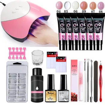 

Lghzlink Poly Gel Set Nail Gel Polish Kit 36w LED Lamp Fast Extension Crystal Jelly Poly Nail Gel Builder Gel Nail Art Tools Kit