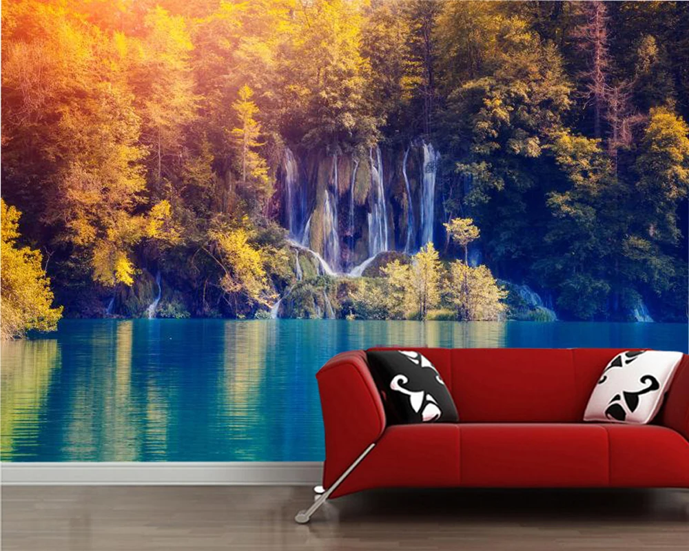 Papel де parede Sunlit лес озеро природные 3d обои, гостиная ТВ диван спальня обои для стен бар ресторан росписи