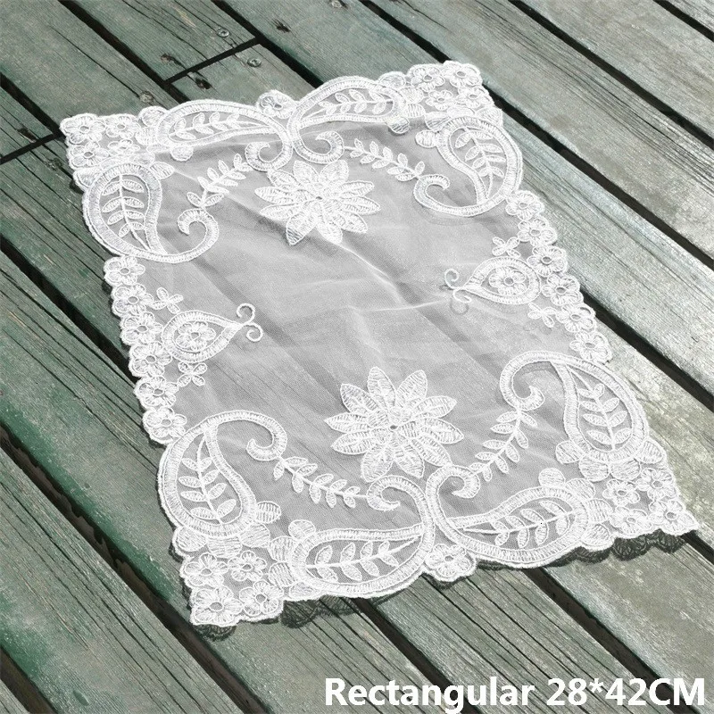 

Korean White Lace Rectangular Placemats Christmas Dining Mat Coffee Table Coasters Cloth Napkins Wedding Doily Table Accessories