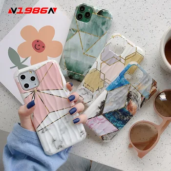 

N1986N Wave Phone Case For iPhone 11 Pro X XR XS Max 6 6s 7 8 Plus Luxury Plating Marble Shockproof Colorful IMD For iPhone X 11