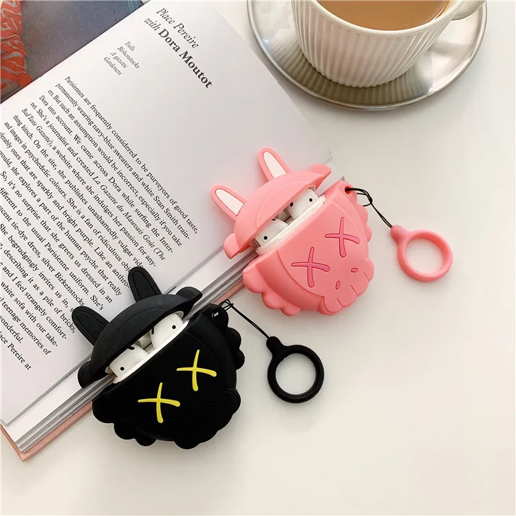 3D милые наушники для девочки с мультяшным кроликом чехол для Airpods силиконовый мягкий чехол для Apple AirPods 1 2 Чехол с кольцевой пряжкой