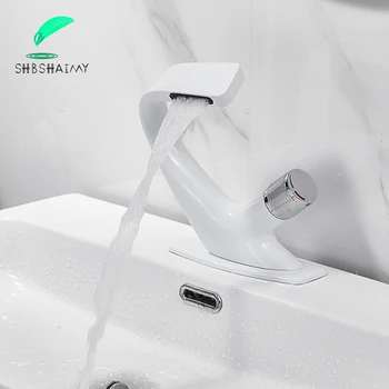 

Senlesen White/Golden Bathroom Basin sink Faucet Cold and Hot Water Mixer Single Handle Bathroom Tap (without cover )