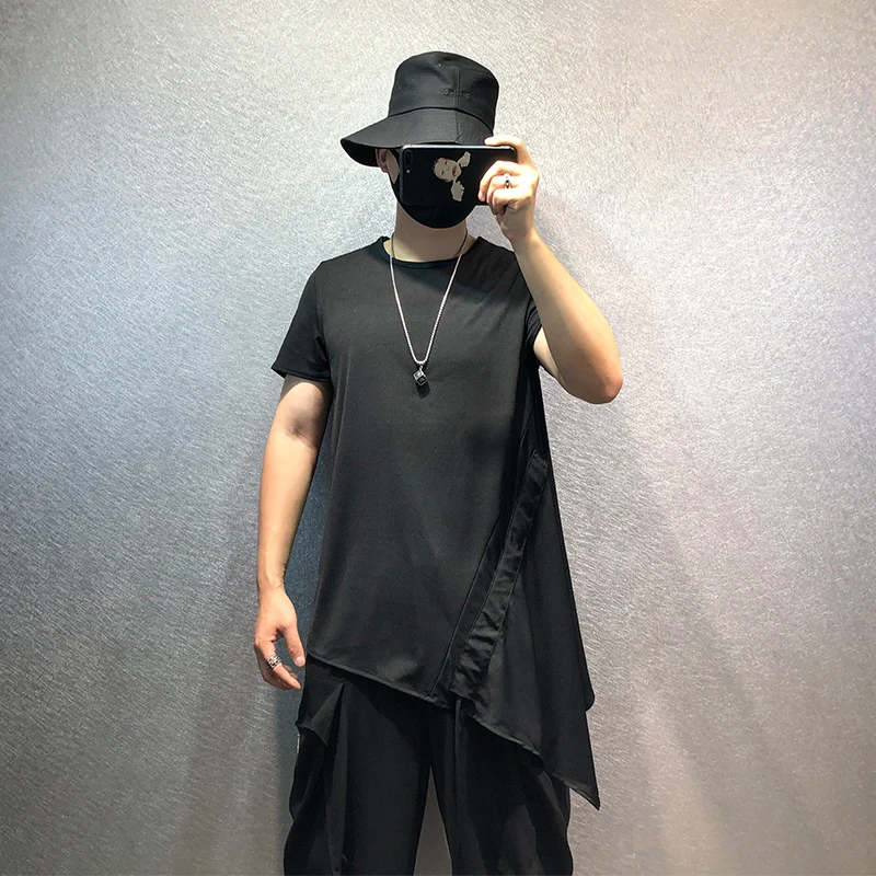Мужская свободная футболка в стиле Харадзюку летний топ с строчкой и шнурком 2020 |