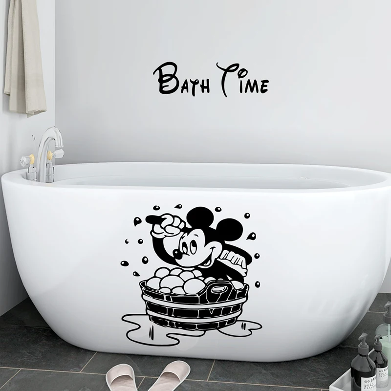 Disney Mickey Mouse Bath Time Waterproof Vinyl Wall Stickers Removable Home Decor For Bath Toilet Kids Bathroom Window Art Decal