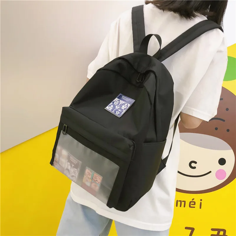 Модный прозрачный женский рюкзак, повседневный нейлоновый водонепроницаемый мультипликационная наклейка для девочек-подростков, прелестные ранцы, простой женский рюкзак для путешествий
