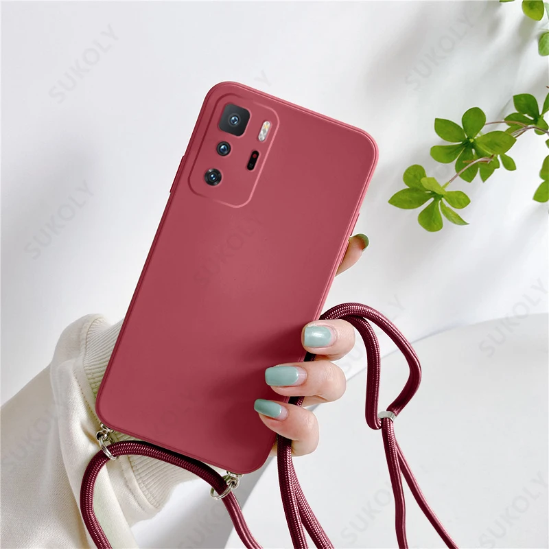 For Xiaomi Redmi Note 11 11S Case Square Liquid Silicone Lanyard Case Mi 11 Lite 5G Poco X3 Redmi Note 10 9 K50 Neck Rope Cover pouch mobile Cases & Covers