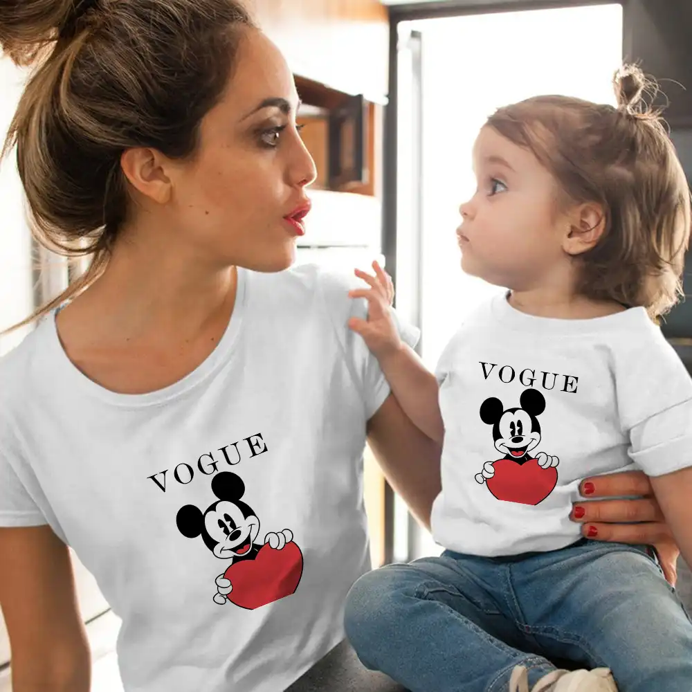 ミッキーマウス愛のハート柄流行の子供tシャツかわいいギフトtシャツ家族マッチング服グラフィック女性tシャツトップ 家族お揃いコーデ Aliexpress