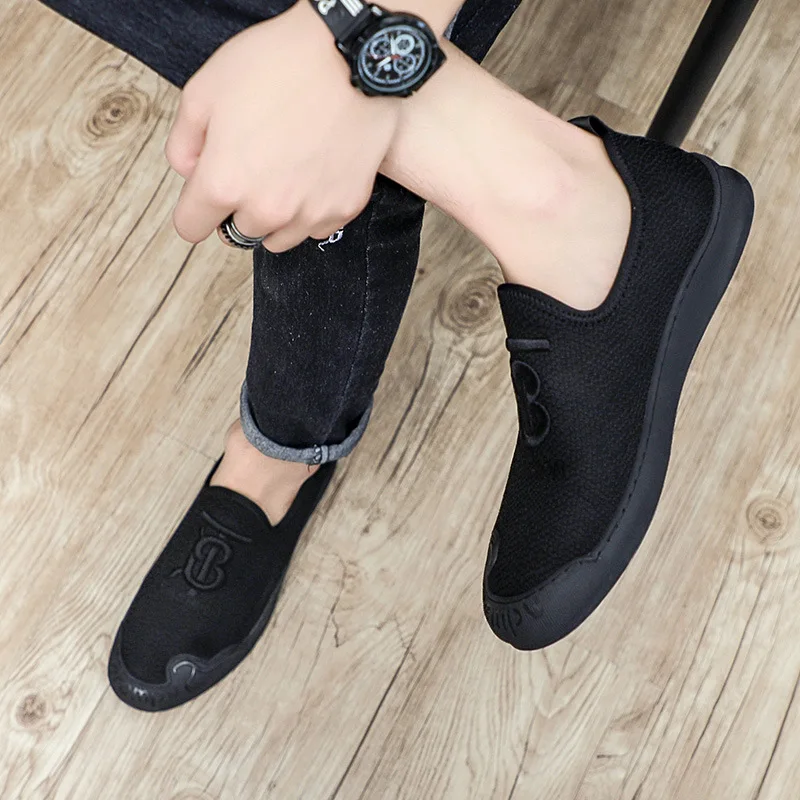 

Loafers Men's Autumn New Style MEN'S Shoes Black And White with Pattern Casual Shoes Fashion Foot Covering Cloth Shoes Breathabl