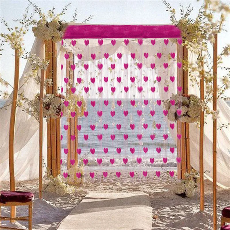 Wedding soft strand Love Heart Red Curtain Window Voile Drape Valance Fabric Heart Garland Valentine wall decoration Decorations